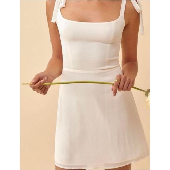 Reformation Coquette Bride Bachelorette Sheer Dainty Romantic White Mini Dress 6 - Picture 1 of 12